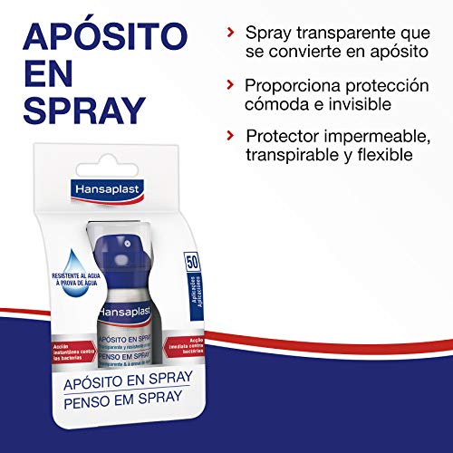 Hansaplast Apósito en spray, apósito transparente para una protección invisible, spray desinfectante, transpirable e impermeable para pequeñas heridas, 1 x 32,5 ml (1861.0)