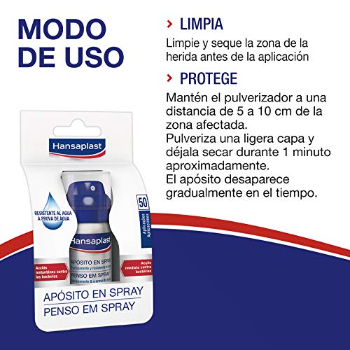 Hansaplast Apósito en spray, apósito transparente para una protección invisible, spray desinfectante, transpirable e impermeable para pequeñas heridas, 1 x 32,5 ml (1861.0)