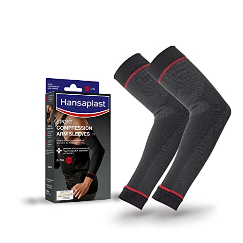 Hansaplast Manga de compresión deportiva para brazos, soporte para la musculatura, codo con compresión que promueve la circulación muscular, 1 par, talla S/M