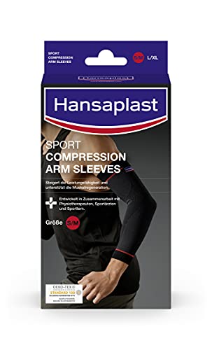 Hansaplast Manga de compresión deportiva para brazos, soporte para la musculatura, codo con compresión que promueve la circulación muscular, 1 par, talla S/M