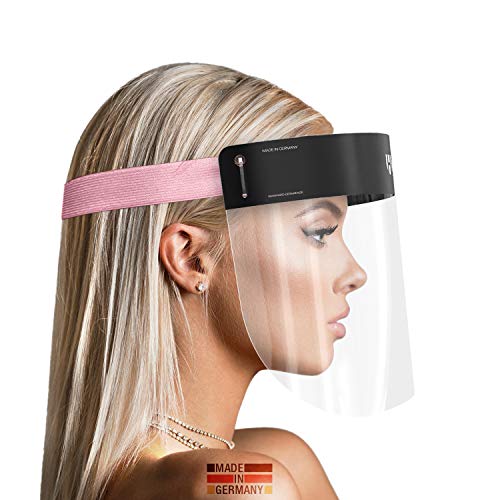 HARD 1x Pro Visera de protección facial, Certificado médico, Protector de plástico Antivaho, Pantalla protectora para adultos, Hecho en Alemania - Negro/Rosa