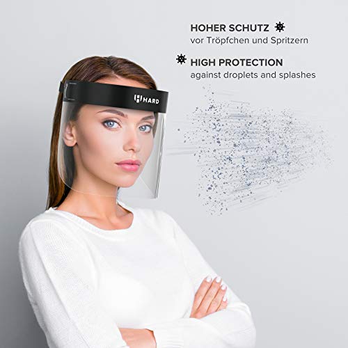 HARD 1x Pro Visera de protección facial, Certificado médico, Protector de plástico Antivaho, Pantalla protectora para adultos, Hecho en Alemania - Negro/Negro