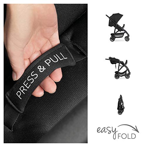 Hauck Rapid 4R Plus Silla paseo de hasta 25 kg, respaldo reclinable desde el nacimiento, capota XL con UPF 50+, manillar regulable con portavasos, plegado con una mano, cesta de la compra grande-negro