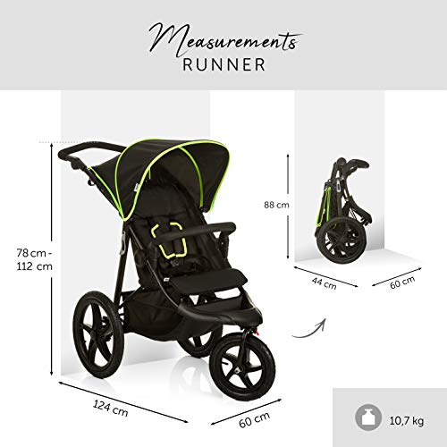 Hauck Runner - Silla de Paseo con 3 Ruedas Neumaticas, Plegado Compacto, Ruedas XL, con Camara de Aire, para Recien Nacidos, apto para Niños hasta 25kg, color Negro (Black Neon Yellow)