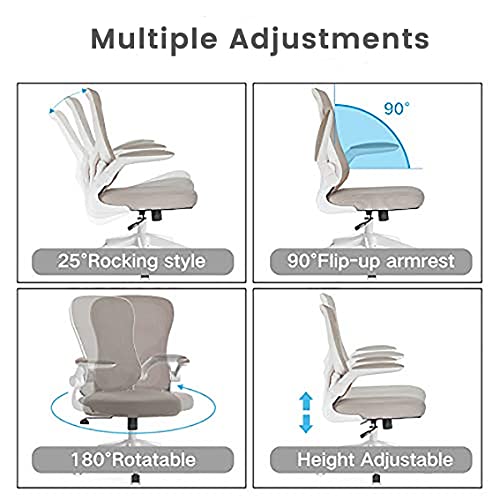 Hbada - Silla de escritorio ergonómica, silla de oficina con reposabrazos abatibles y soporte lumbar, altura ajustable