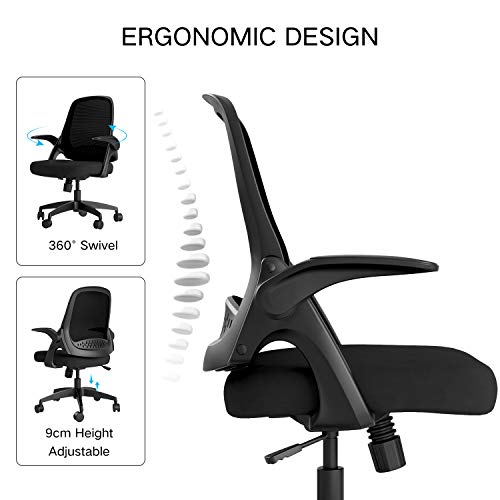 Hbada Silla de Oficina Silla de Escritorio ergonómica Silla giratoria con reposabrazos Plegables Silla de Malla para computadora Silla de Trabajo Silla Ligera Negro