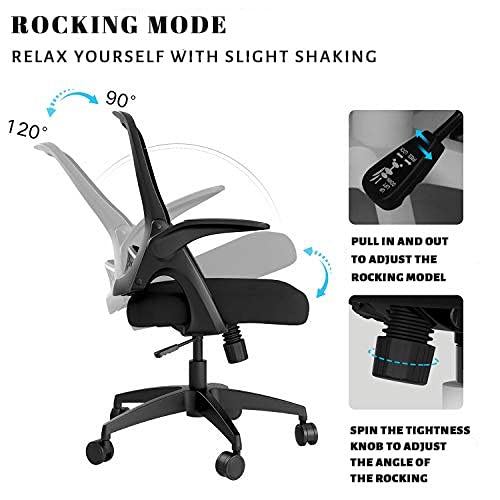 Hbada Silla de Oficina Silla de Escritorio ergonómica Silla giratoria con reposabrazos Plegables Silla de Malla para computadora Silla de Trabajo Silla Ligera Negro