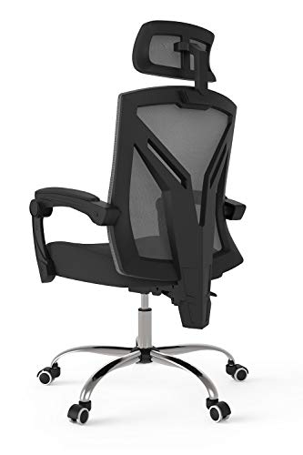 Hbada Silla de Oficina Silla de Escritorio Silla giratoria ergonómica Silla ejecutiva con Respaldo Alto con reposacabezas y reposabrazos Ajustables Negro