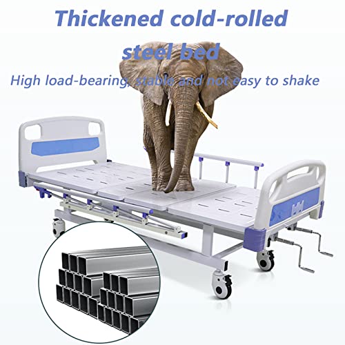 HBCELY Cama de Hospital Manual, Cama de Cuidado En El Hogar, Cama de Enfermería Plegable Doble Mecedora con Barandilla Plegable, Rueda Universal Muda y Tablero de Mesa de Comedor Estirable