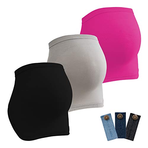 HBselect Fajas De Embarazo para Premamá Pack 3 Multicolor Banda Faja para Soporte Abdominal Durante El Embarazo con 3 Hebillas De Extensión Cintura para Embarazadas