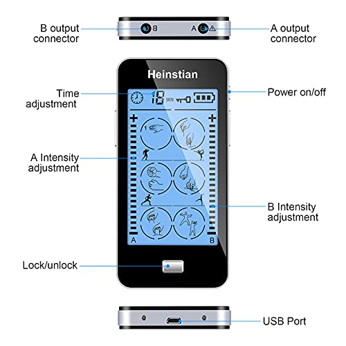 Heinstian Alivio del dolor TENS Pantalla táctil Electroestimulador de 24 Programas de masaje con función tens, ems y masaje, para aliviar el dolor muscular y el fortalecimiento muscular
