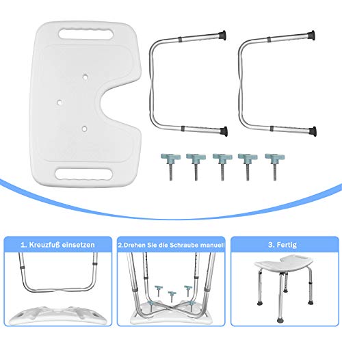 HENGMEI Taburete de ducha de aluminio con altura ajustable, asiento de ducha rectangular, para personas mayores, discapacitadas y embarazadas (tipo D)