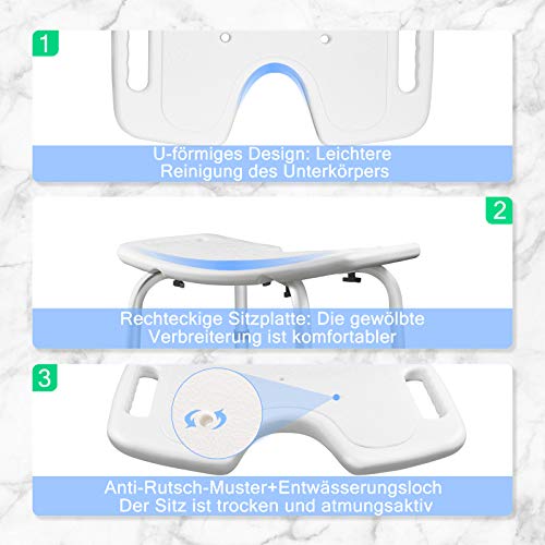 HENGMEI Taburete de ducha de aluminio con altura ajustable, asiento de ducha rectangular, para personas mayores, discapacitadas y embarazadas (tipo D)