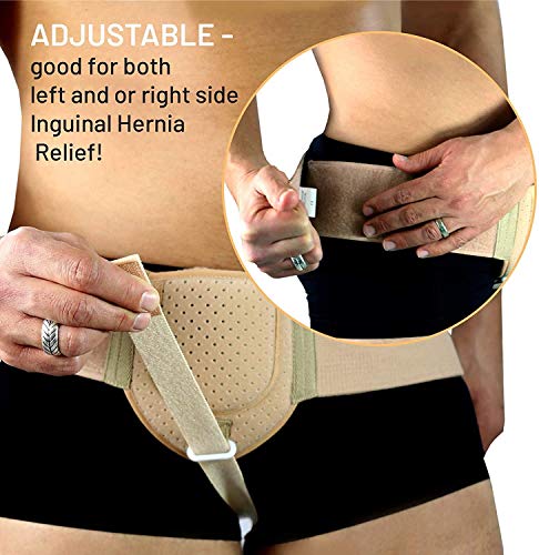 Hernia Guard por Everyday Medical I Cinturón de Hernia Inguinal para Hombres I Lado Izquierdo o Derecho I Braguero de Soporte para Hernia Inguinal con Correa de Cintura Ajustable I BEIGE S/M