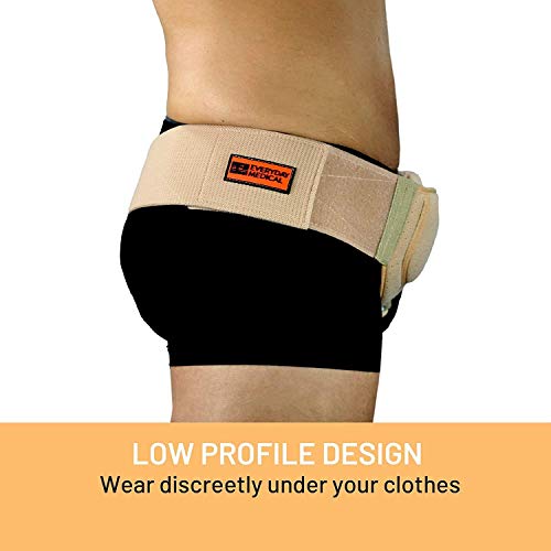 Hernia Guard por Everyday Medical I Cinturón de Hernia Inguinal para Hombres I Lado Izquierdo o Derecho I Braguero de Soporte para Hernia Inguinal con Correa de Cintura Ajustable I BEIGE S/M