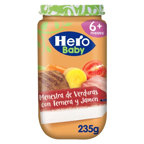 Hero Baby Tarritos de Menestra de Verduras con Ternera y Jamón - Para Bebés a Partir de 6 Meses - Pack de 12 x 235 g