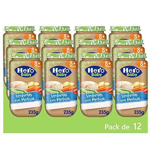 Hero Baby Tarritos de Verduritas con Merluza - Para Bebés a Partir de los 8 Meses - Pack de 12 x 235 g