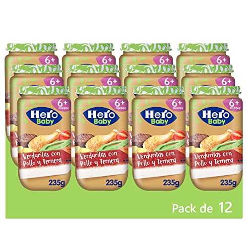 Hero Baby Tarritos de Verduritas con Pollo y Ternera -Para Bebés a Partir de los 6 Meses - Pack de 12 x 235 g