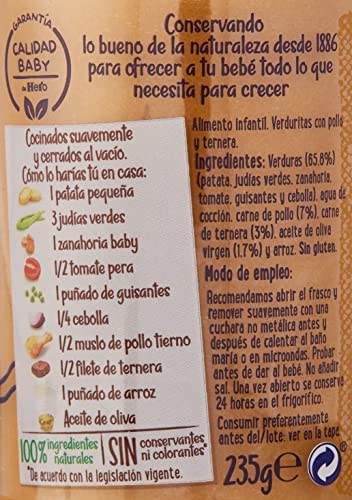 Hero Baby Tarritos de Verduritas con Pollo y Ternera -Para Bebés a Partir de los 6 Meses - Pack de 12 x 235 g