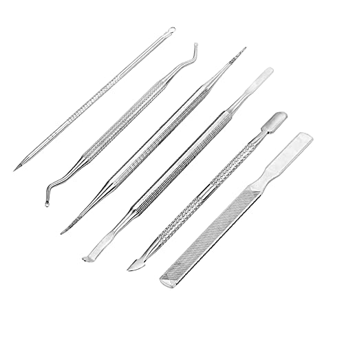 Herramienta de pedicura 6 en 1,Gancho Excavador para Pies,Acero Inoxidable Kit para Uñas Encarnadas Levantador y Lima,cutícula Pusher cortador Recortadora,Limas de uñas