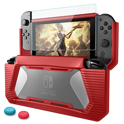 HEYSTOP Funda Compatible con Nintendo Switch con Protector de Pantalla, TPU PC Carcasa de Protección para Nintendo Switch, Anti-Choques/Arañazo (Rojo)