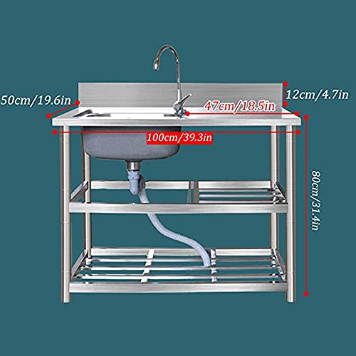 HFAFRZ Cocina Fregadero de Acero Inoxidable, lavamanos a Mano fregaderos portátiles al Aire Libre con Grifo frío y Caliente, aplicar al Exterior Garaje Interior Cocina,Left,120cm