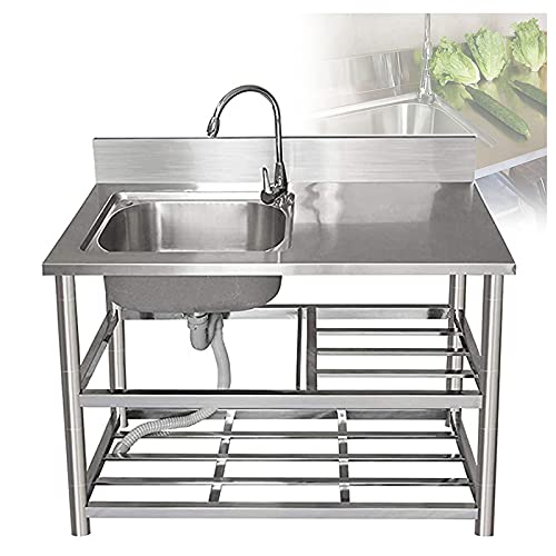 HFAFRZ Cocina Fregadero de Acero Inoxidable, lavamanos a Mano fregaderos portátiles al Aire Libre con Grifo frío y Caliente, aplicar al Exterior Garaje Interior Cocina,Left,120cm