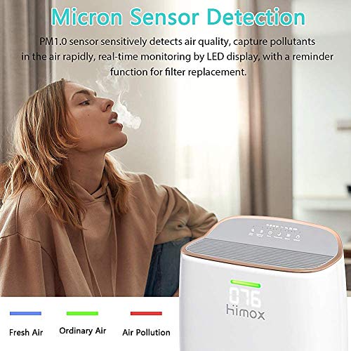 HIMOX Purificador de Aire, Smart Purificador Aire con Filtro Hepa H13, hasta 57m²/h, Indicador de Calidad de Aire, Modo Sueño, Generador ozono, Captura Alergias, Humo, Olor, Mascota H04RG