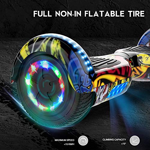 HITWAY 6,5 Pulgadas Hoverboard Patinete Eélctrico Scooter Electrico Hover Scooter Board con Altavoz Bluetooth y Luces LED Flash, Niños