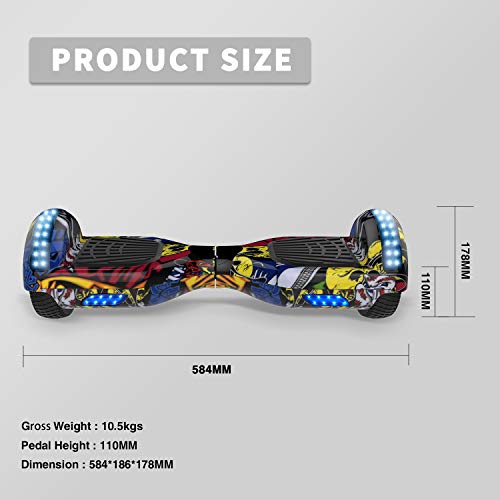 HITWAY 6,5 Pulgadas Hoverboard Patinete Eélctrico Scooter Electrico Hover Scooter Board con Altavoz Bluetooth y Luces LED Flash, Niños