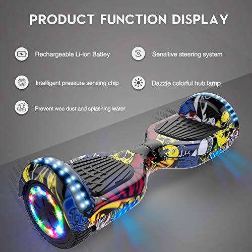 HITWAY 6,5 Pulgadas Hoverboard Patinete Eélctrico Scooter Electrico Hover Scooter Board con Altavoz Bluetooth y Luces LED Flash, Niños