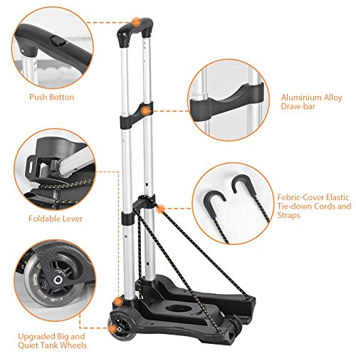 Hivexagon Carrito de Equipaje Plegable, Compacto Ligero Duradero de Aluminio Capacidad de Carga de 40kg/88lbs para Equipaje, Viajes, de compras, Uso en Oficina y Transporte HG405