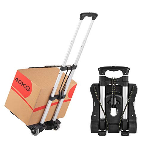 Hivexagon Carrito de Equipaje Plegable, Compacto Ligero Duradero de Aluminio Capacidad de Carga de 40kg/88lbs para Equipaje, Viajes, de compras, Uso en Oficina y Transporte HG405