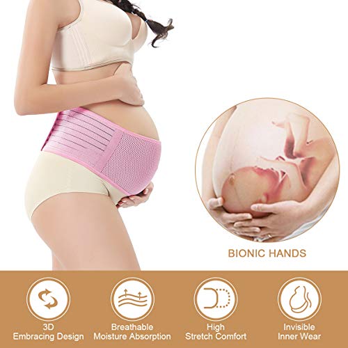 Hivool Cinturón de Embarazo,Cinturón de Maternidad,Apoyo Abdominal y Lumbar para Mujeres Embarazadas,Transpirable Cómodo, Alivio para la Espalda/Dolor pélvico/sacroilíaco(Beige y Rosa y Black y Grey)