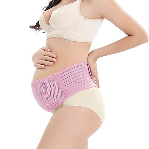 Hivool Cinturón de Embarazo,Cinturón de Maternidad,Apoyo Abdominal y Lumbar para Mujeres Embarazadas,Transpirable Cómodo, Alivio para la Espalda/Dolor pélvico/sacroilíaco(Beige y Rosa y Black y Grey)