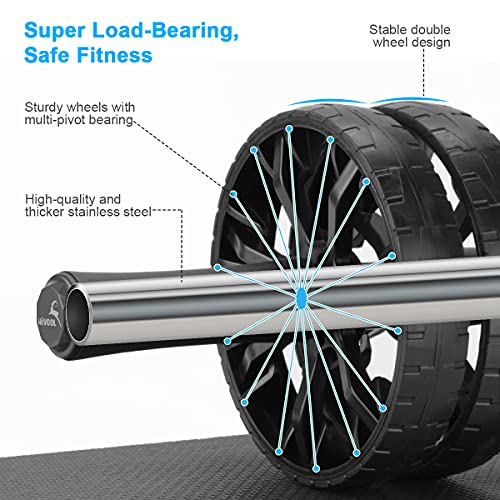 Hivool Rodillo Abdominales - Aparato de abdominales Ab Roller con Rueda y Rodillera para Ejercicios Musculares y Centrales, Hogar y Gimnasio Equipo de Entrenamiento Abdominal para Hombres y Mujeres