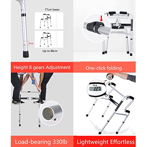 HJRD Andador para Ancianos,Plegable de Aluminio Ligero Andador para Caminar Walker,Andador Bipedestación,Marco para Caminar Movilidad, para Personas Mayores Discapacitadas(Color:A+Caster+Bidet+Potty)