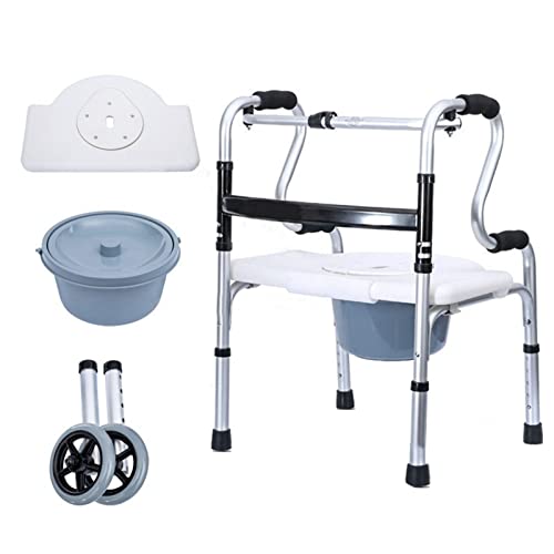 HJRD Andador para Ancianos,Plegable de Aluminio Ligero Andador para Caminar Walker,Andador Bipedestación,Marco para Caminar Movilidad, para Personas Mayores Discapacitadas(Color:A+Caster+Bidet+Potty)