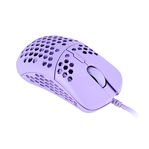 HK Gaming Mira M Ratón para Juegos con Cable Ambidiestro Honeycomb Ultralight RGB - 12000 cpp - 6 Botones - 63 g (Mira-M, Lavanda)