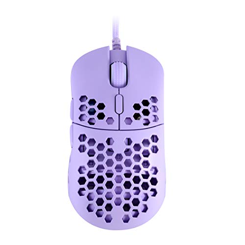 HK Gaming Mira M Ratón para Juegos con Cable Ambidiestro Honeycomb Ultralight RGB - 12000 cpp - 6 Botones - 63 g (Mira-M, Lavanda)