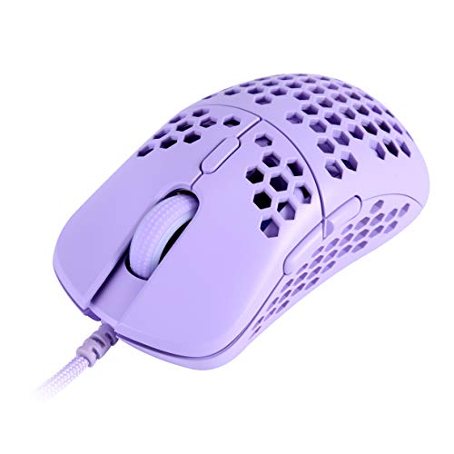 HK Gaming Mira M Ratón para Juegos con Cable Ambidiestro Honeycomb Ultralight RGB - 12000 cpp - 6 Botones - 63 g (Mira-M, Lavanda)