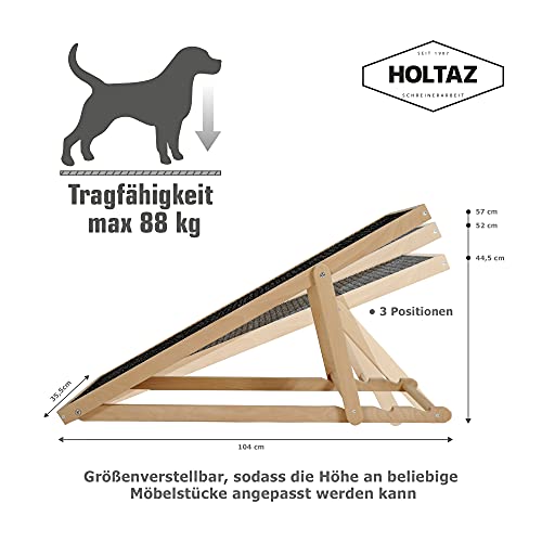 Holtaz Rampa para Perros y Gatos Rampa Plegable con Forro Antideslizante Rampa para escaleras de Madera para Cama o Sofá Natural 104x35x60 cm