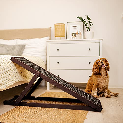 Holtaz Rampa para Perros y Gatos Rampa Plegable con Forro Antideslizante Rampa para escaleras de Madera para Cama o Sofá Negra 104x35x60 cm