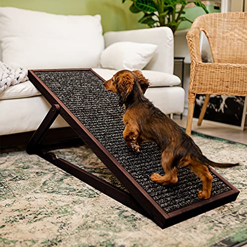 Holtaz Rampa para Perros y Gatos Rampa Plegable con Forro Antideslizante Rampa para escaleras de Madera para Cama o Sofá Negra 104x35x60 cm