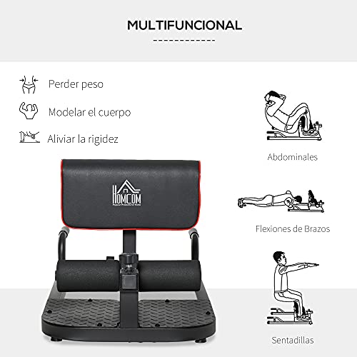 HOMCOM 3-en-1 Profundo Sissy Squat Máquina Equipo de sentadilla para Ejercicios Abdominales Tablero supino Multifuncional Ayuda en Cuclillas Equipo