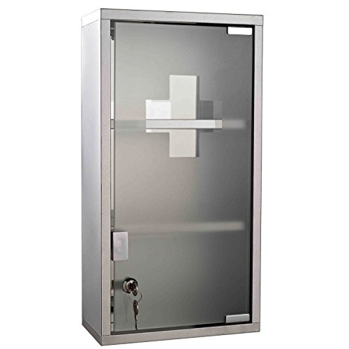 HOMCOM Armario de Medicinas Botiquín Gabinete de Primero Auxilios Acero INOX 3 Estantes Caja Colgante de Pared con Cerradura 25x12x48cm