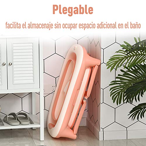 HOMCOM Bañera para Bebé Plegable y Portátil con Recipiente de Champú Palangana y Taburete Set de 4 Piezas de Ducha para 0-3 Años 81,5x60x46,5 cm Rosa