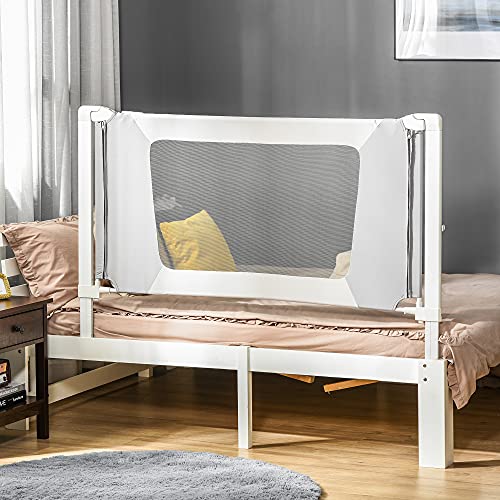 HOMCOM Barrera de Cama para Niños 150 cm Ajustable en Altura Acceso Unilateral Protección Anticaídas Infantil con Marco de Aluminio 150x44x77,5-104,5 cm Gris