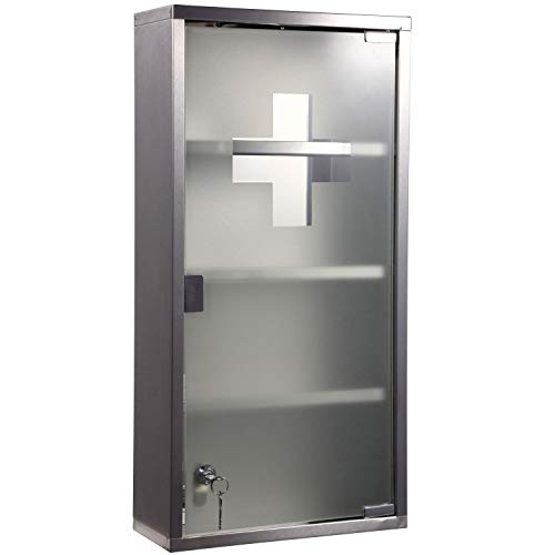 HOMCOM Botiquin Medicina 60x30x12cm Botiquín Acero Inoxidable Gabinete de Auxilios