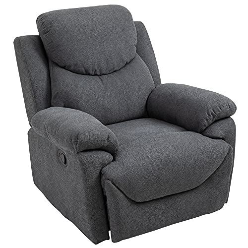 HOMCOM Butaca Tapizada Ergonómica Sillón Reclinable Manualmente 150 Grados con Reposabrazos y Reposapiés Acolchado Grueso de Esponja Soporta hasta 150 kg 97x96x105,5 cm Gris